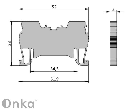 ONKA 1,5 mm2 vzmetni priključek za tirnico Terminal za DIN-tirnico, 2-žični, modri, 1020005