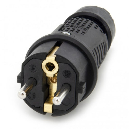 Črni gumijasti vtič IP54, 250v 16a na kabel, Uni-Schuko (dvojna ozemljitev), 2P+E, REF, Bylion