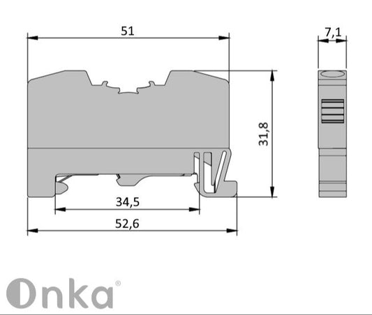ONKA 4mm2 PE vzmetni priključek za tirnico Terminalska enota za DIN-tirnico 2-žična, siva, 1020299