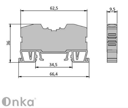 ONKA 10mm2 vzmetni priključni trak na DIN-nivoju 2-žični priključni trak na DIN-nivoju, siv, 1020044