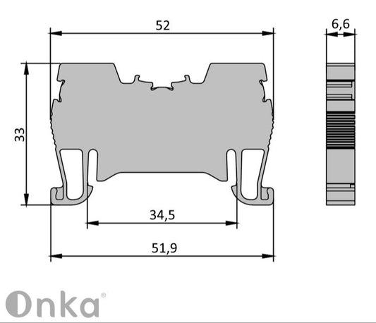 ONKA 4mm2 vzmetni priključni trak na DIN-nivoju 2-žični priključni trak na DIN-nivoju, siv, 1020024