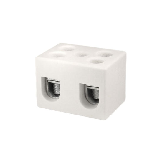 ONKA 25mm2 2-kanalni priključek iz steatita / porcelana / keramike, 2-kanalni priključek bele barve