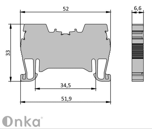 ONKA 4mm2 vzmetni priključek za tirnico DIN 2-žični priključek za tirnico, modri, 1020027