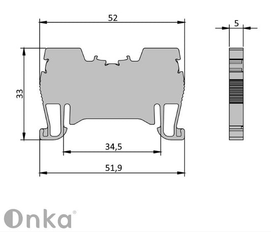 ONKA 1,5 mm2 vzmetni priključek za tirnico Terminal za DIN-tirnico, 2-žični, siv, 1020002