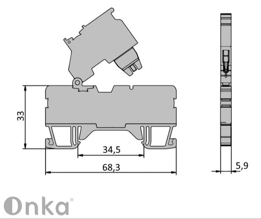 ONKA 2,5 mm2 vijačna priključna sponka z varovalko (varovalka ni vključena) siva, 1020223