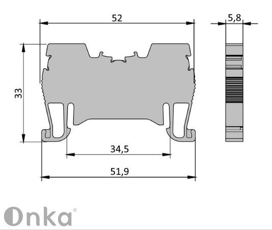 ONKA 2,5 mm2 vzmetni priključek za tirnico Terminal za DIN-tirnico, 2-žični, siv, 1020016