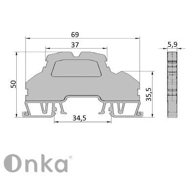 ONKA 2,5 mm2, 2-stopenjski vzmetni priključek za tirnico Terminalska enota za DIN-tirno tirnico, siva, 1020379